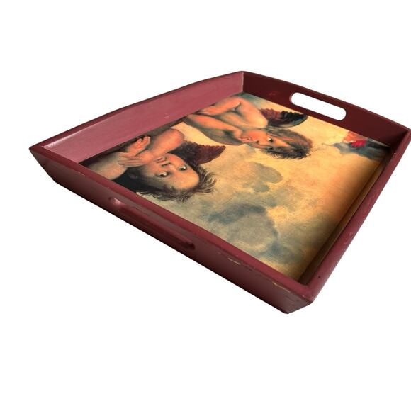Solid Sturdy Bar Tray Angel Antique Style Raphael Sistine Cherubs Serveware READ - Picture 10 of 12